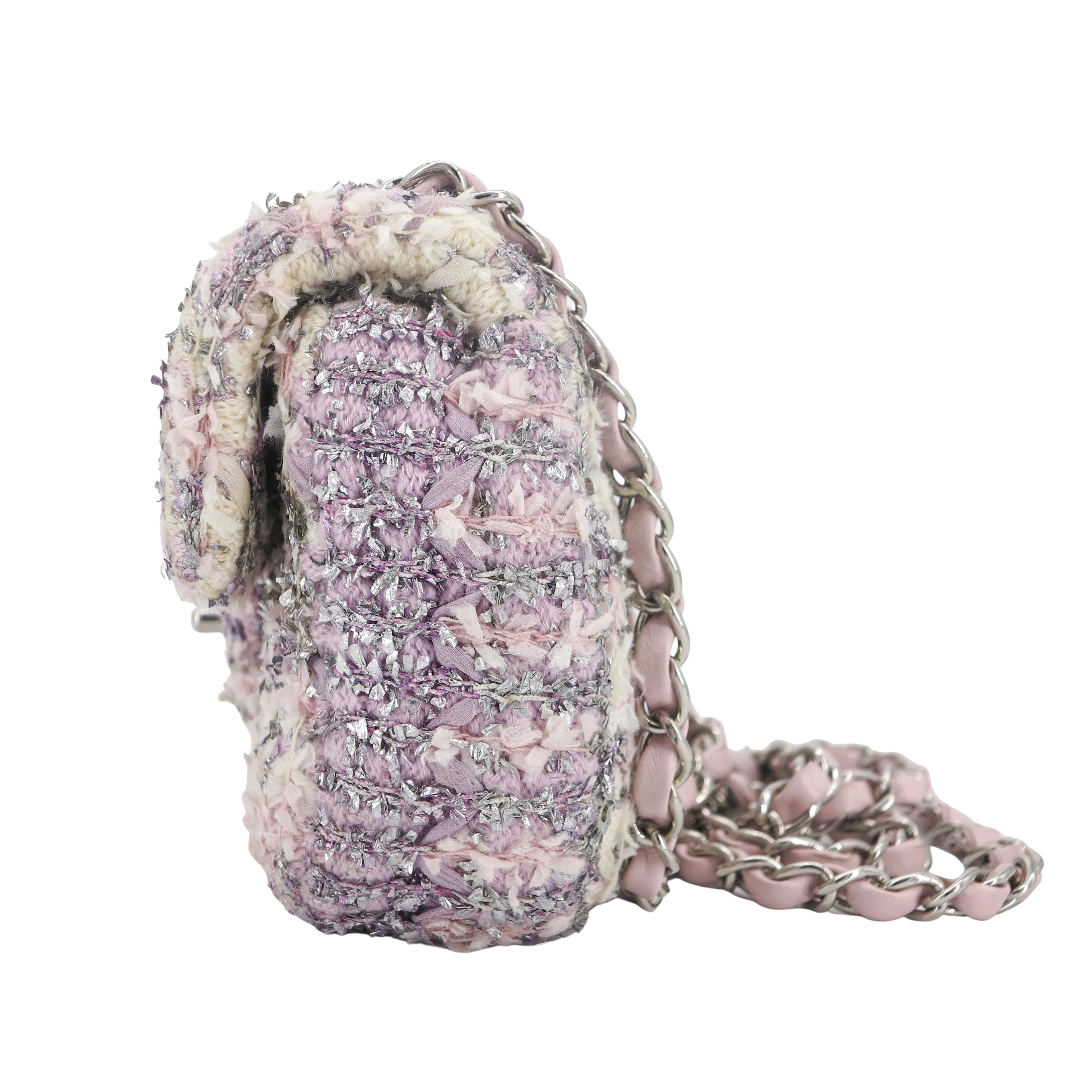 18S Lilac Glitter Tweed Mini Flap Bag