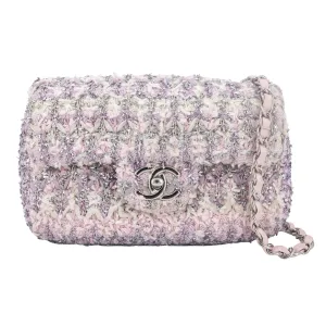 18S Lilac Glitter Tweed Mini Flap Bag
