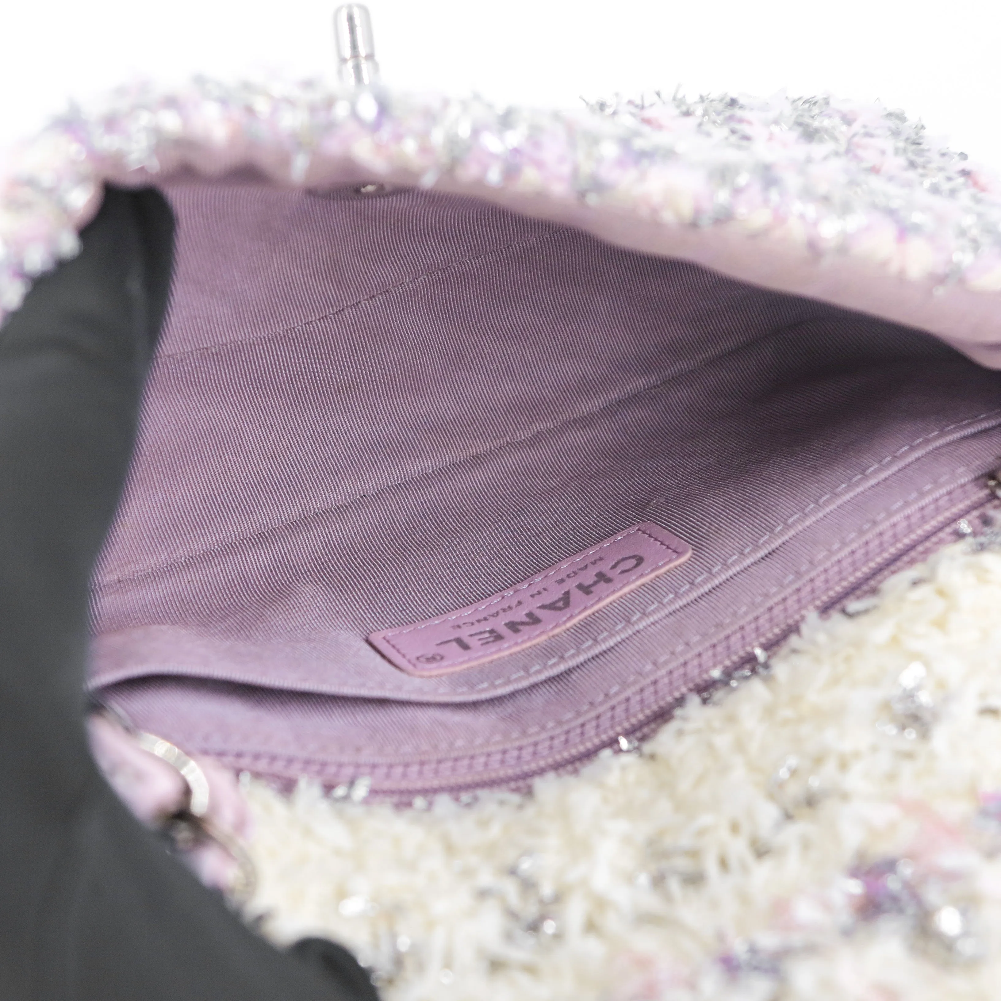 18S Lilac Glitter Tweed Mini Flap Bag