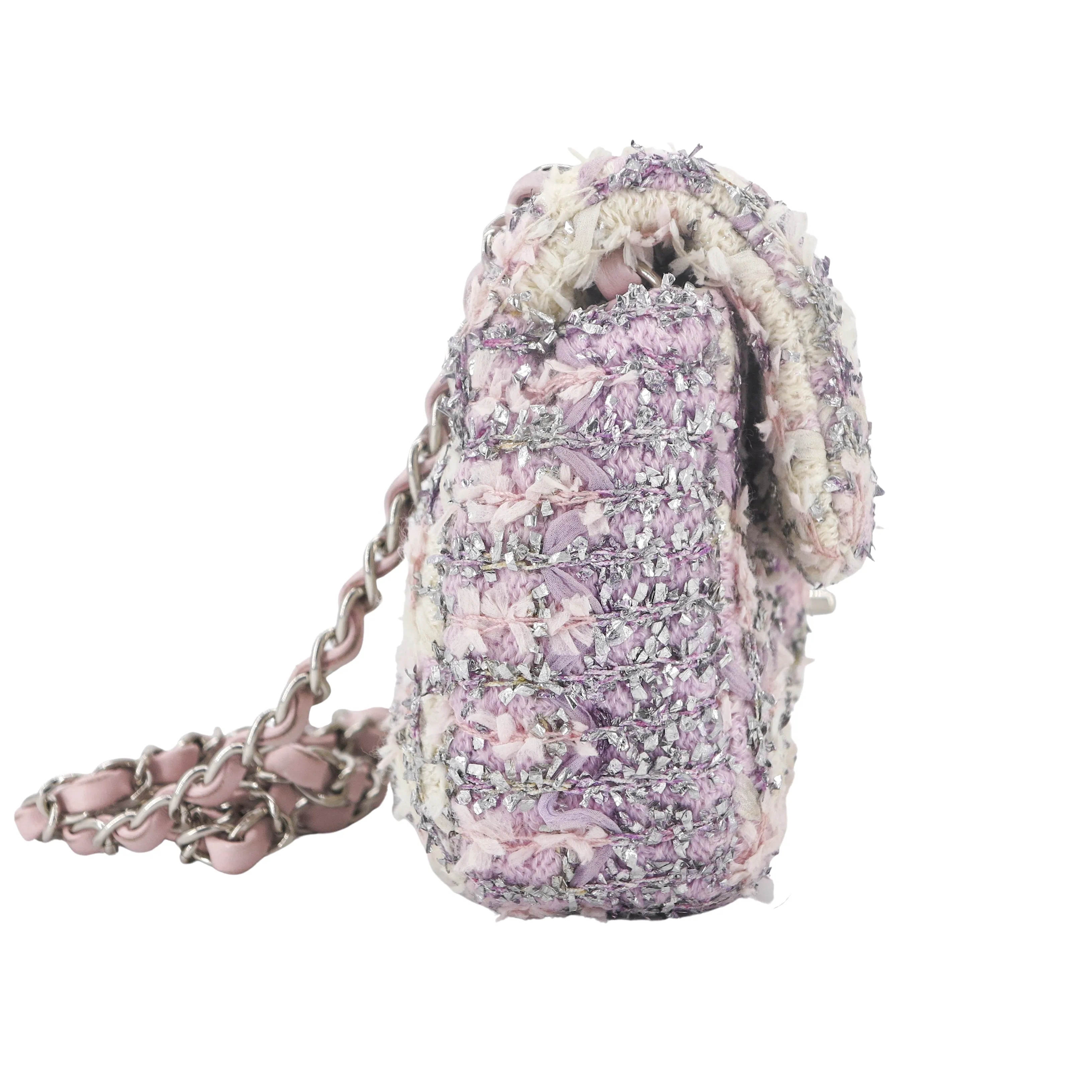 18S Lilac Glitter Tweed Mini Flap Bag