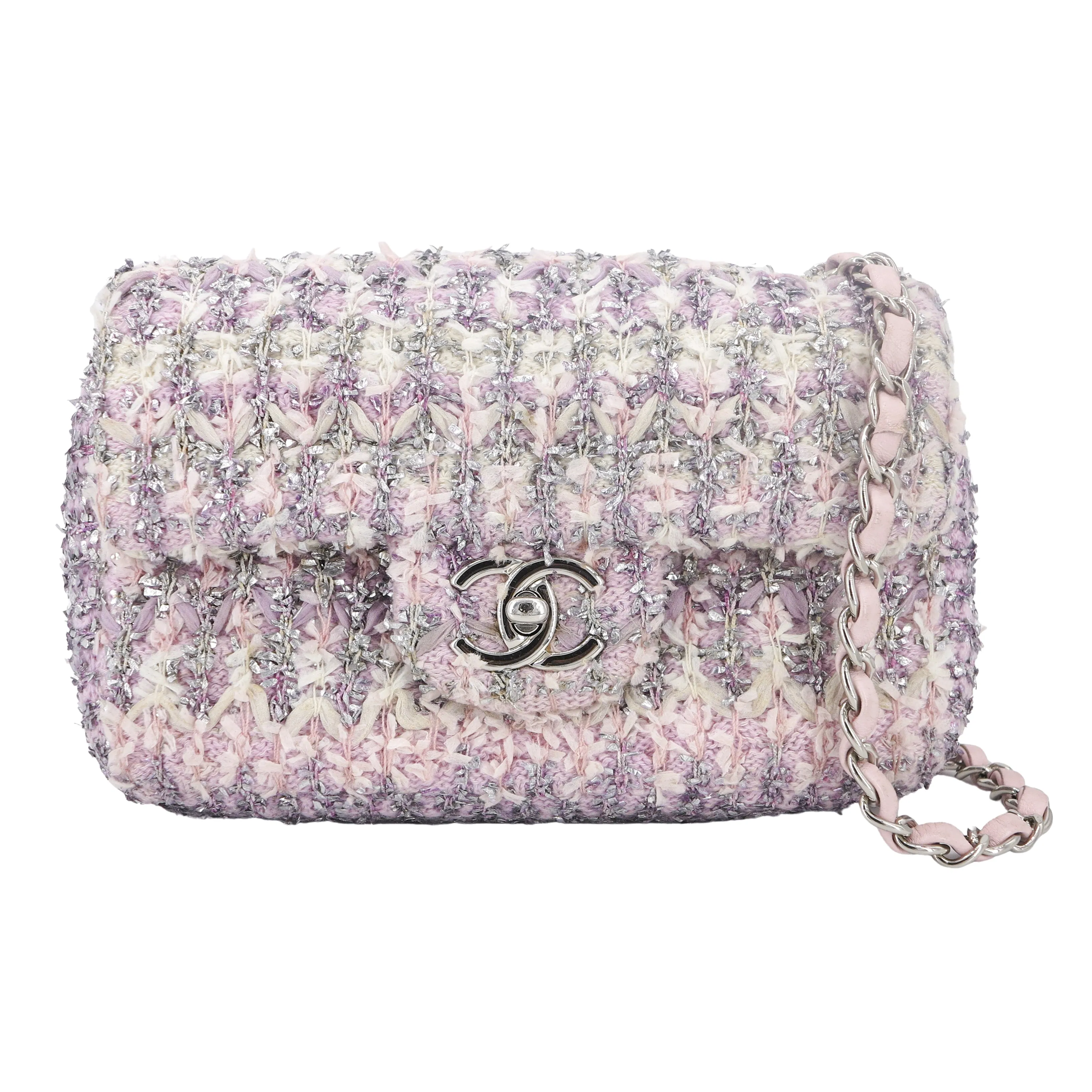 18S Lilac Glitter Tweed Mini Flap Bag