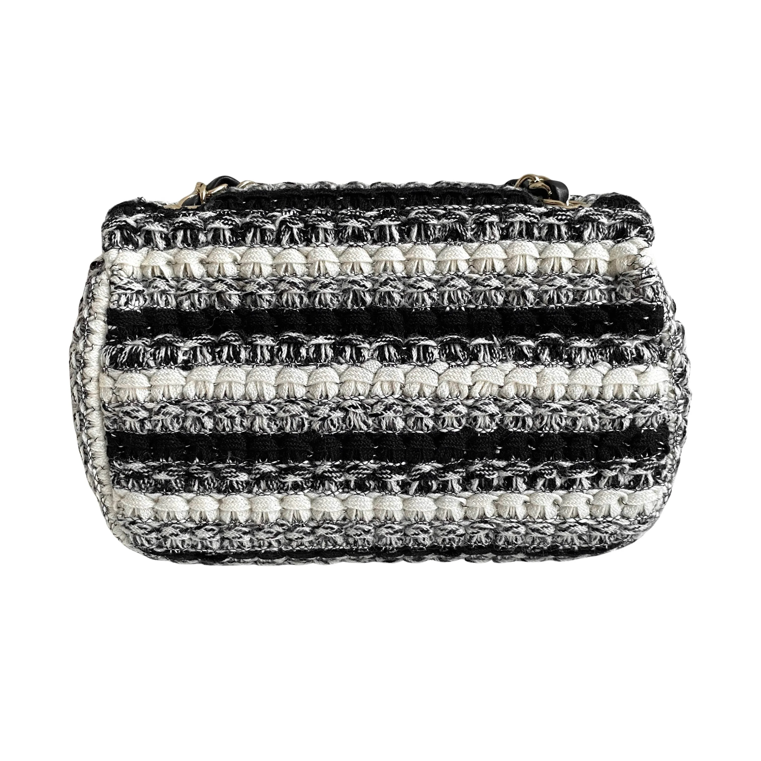 19S Black and White Wool Tweed Mini Flap Bag