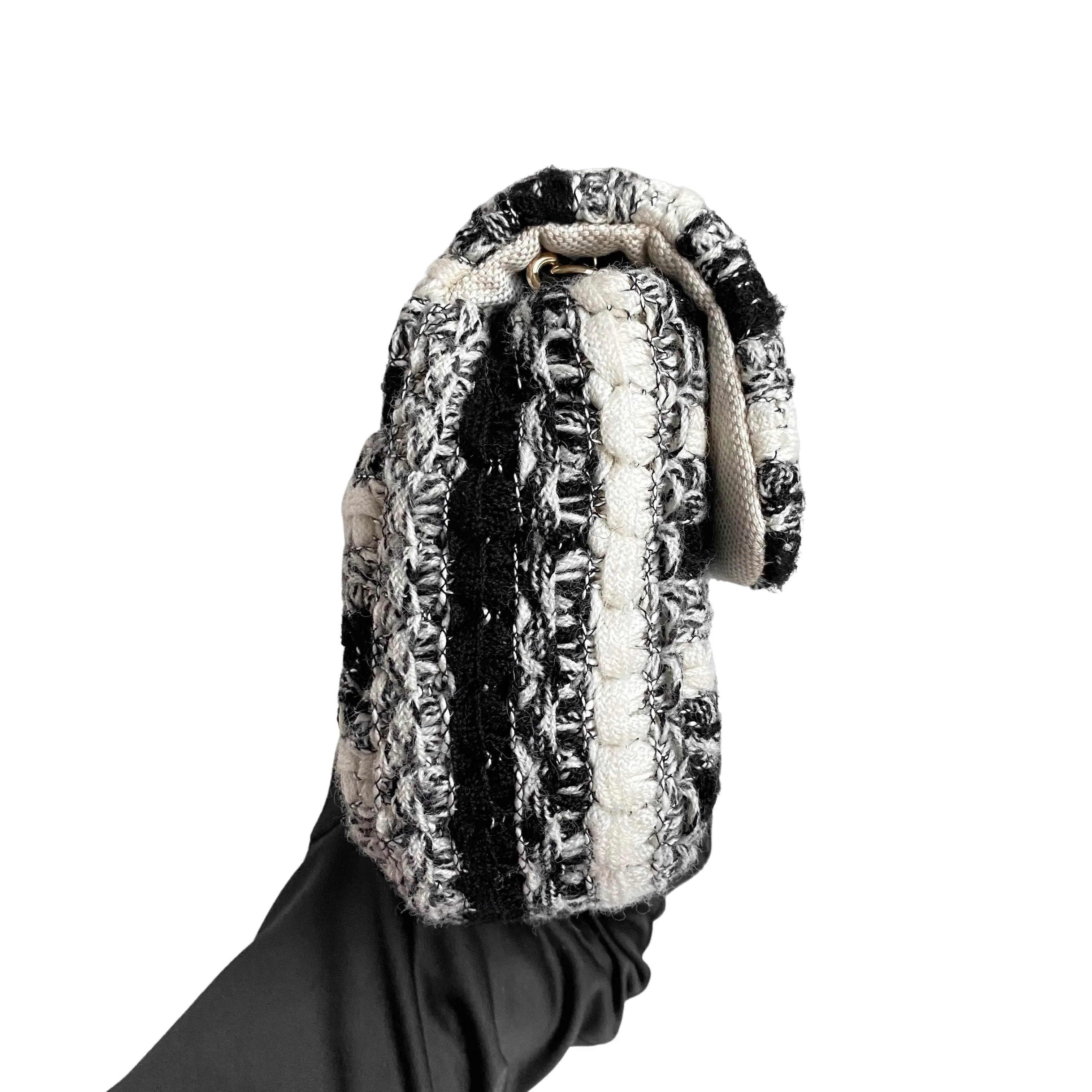 19S Black and White Wool Tweed Mini Flap Bag
