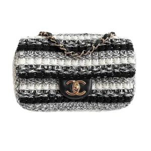 19S Black and White Wool Tweed Mini Flap Bag