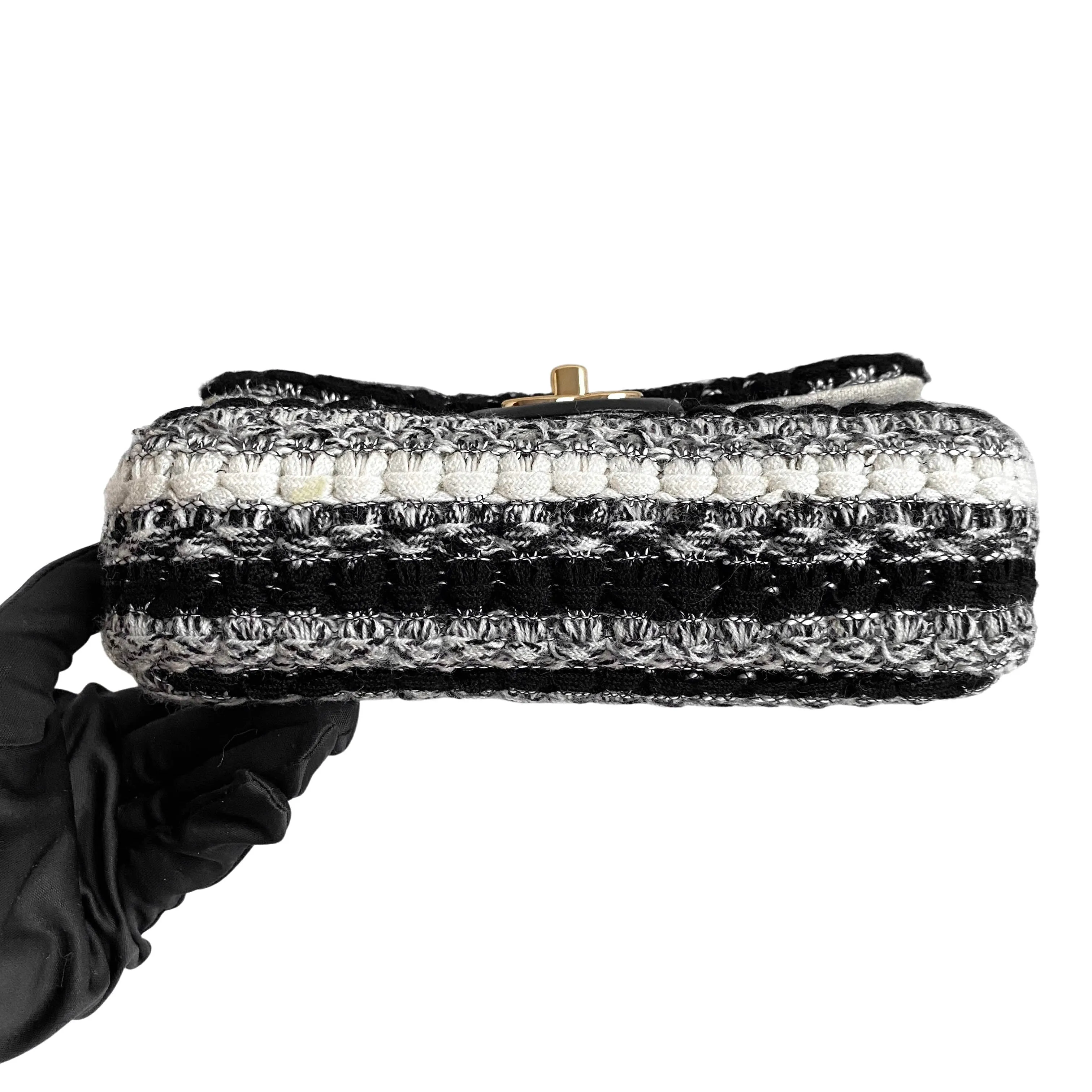 19S Black and White Wool Tweed Mini Flap Bag