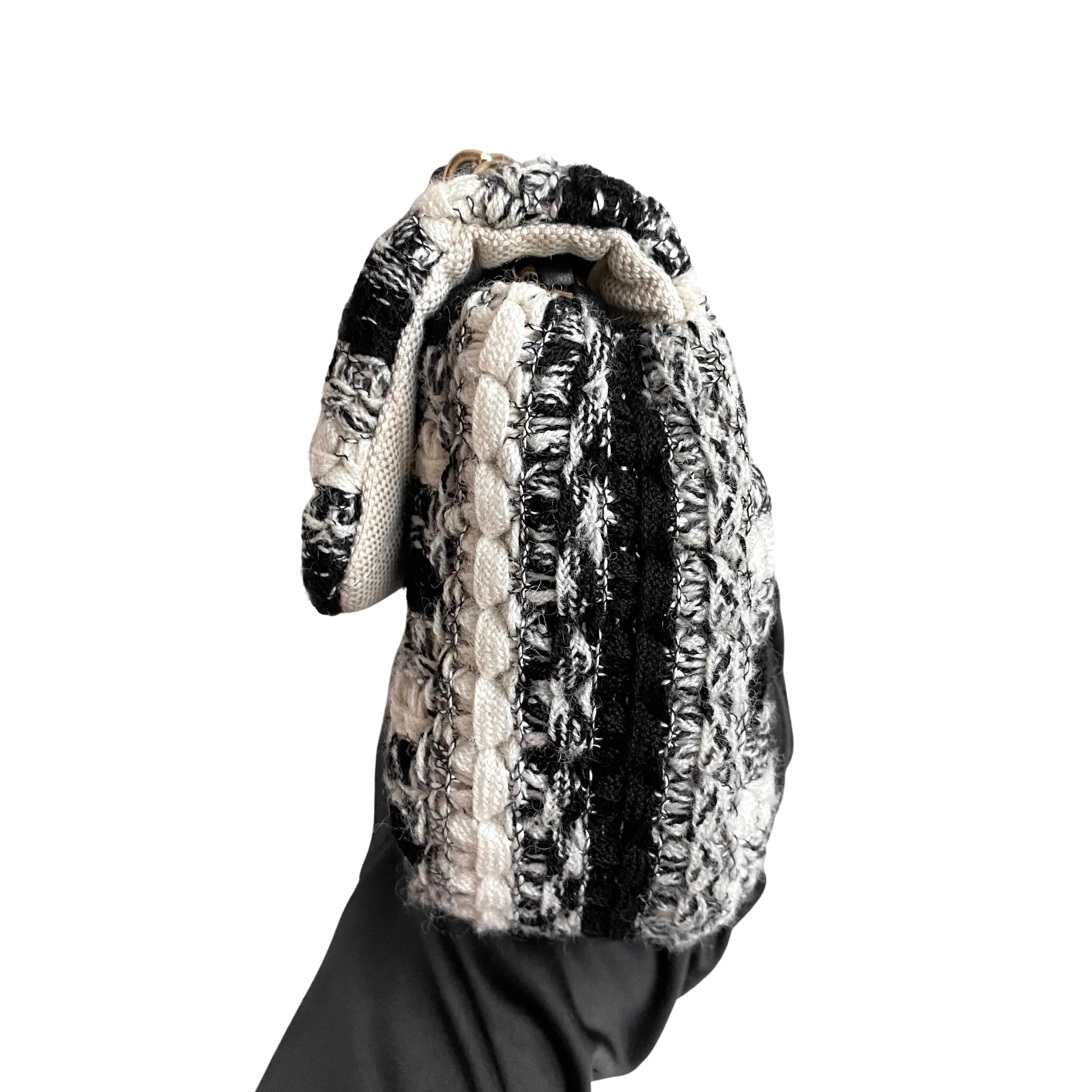 19S Black and White Wool Tweed Mini Flap Bag