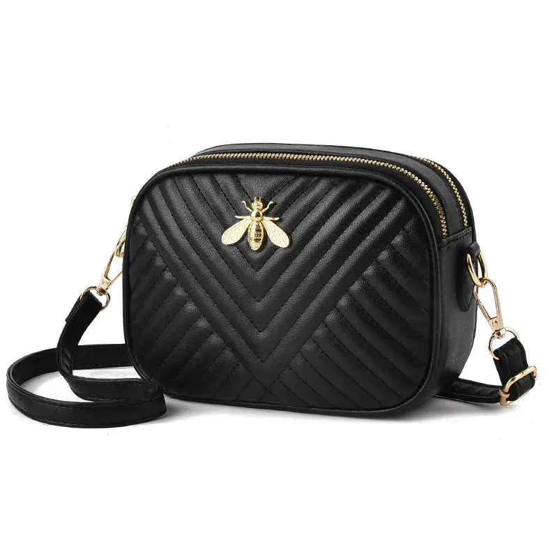 2023 Solid Color PU Leather Women‘s Handbags Fashion Bee Female Square Bags Famous Brand Designer Lady's Shoulder Cross Body Bag
