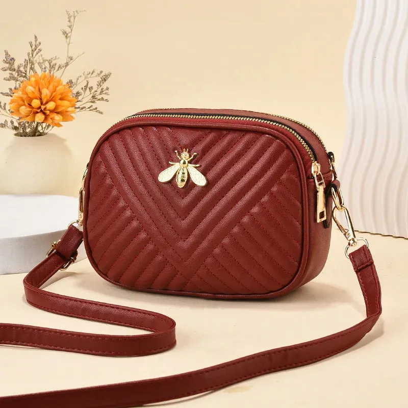2023 Solid Color PU Leather Women‘s Handbags Fashion Bee Female Square Bags Famous Brand Designer Lady's Shoulder Cross Body Bag