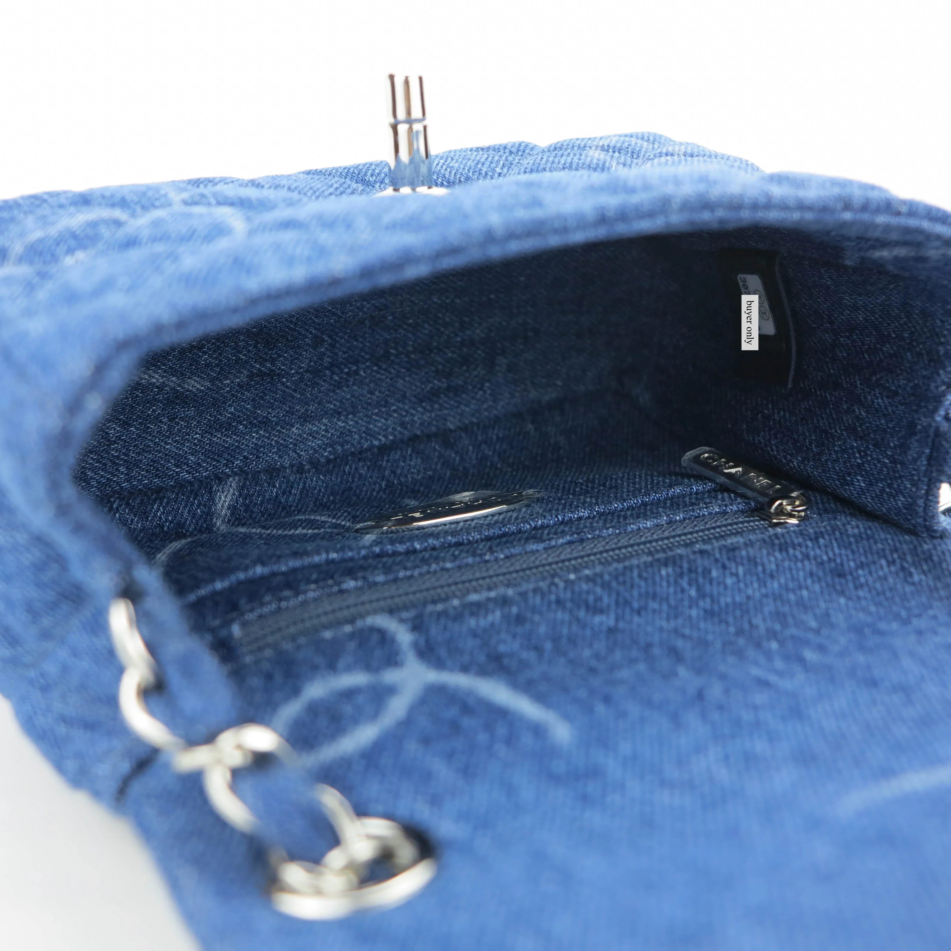 20B Printed CC Blue Denim Classic Mini Square Flap Bag