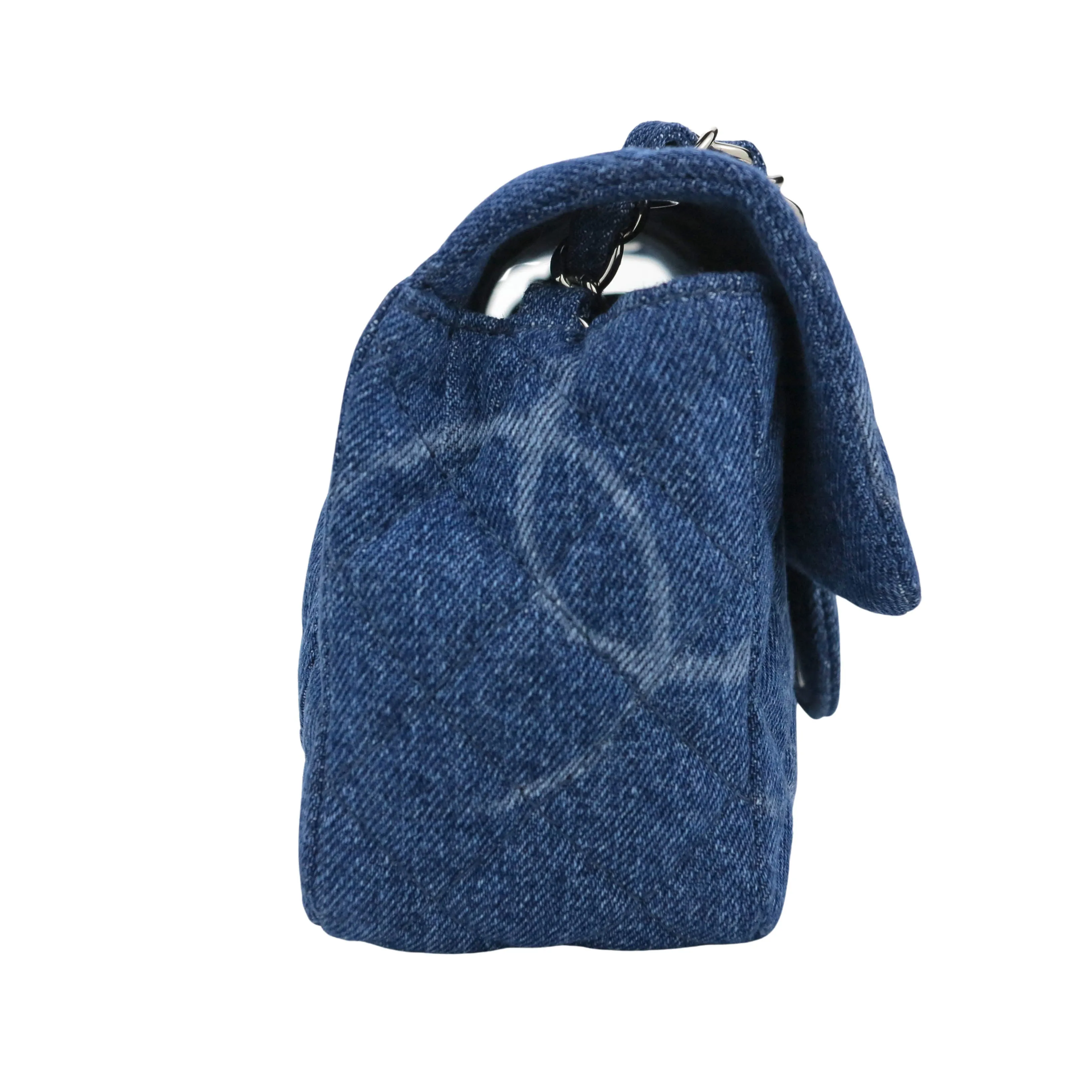 20B Printed CC Blue Denim Classic Mini Square Flap Bag