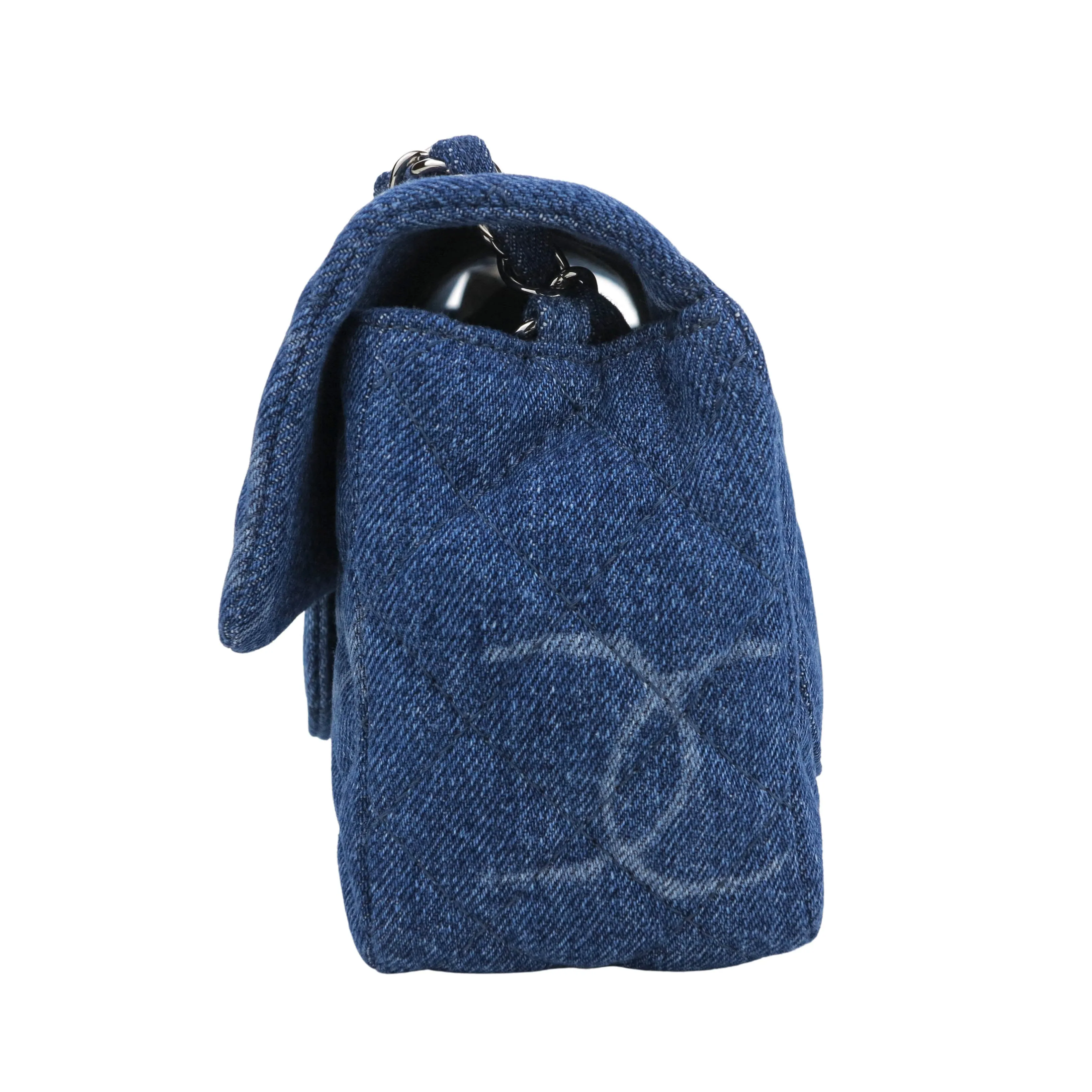 20B Printed CC Blue Denim Classic Mini Square Flap Bag