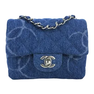 20B Printed CC Blue Denim Classic Mini Square Flap Bag