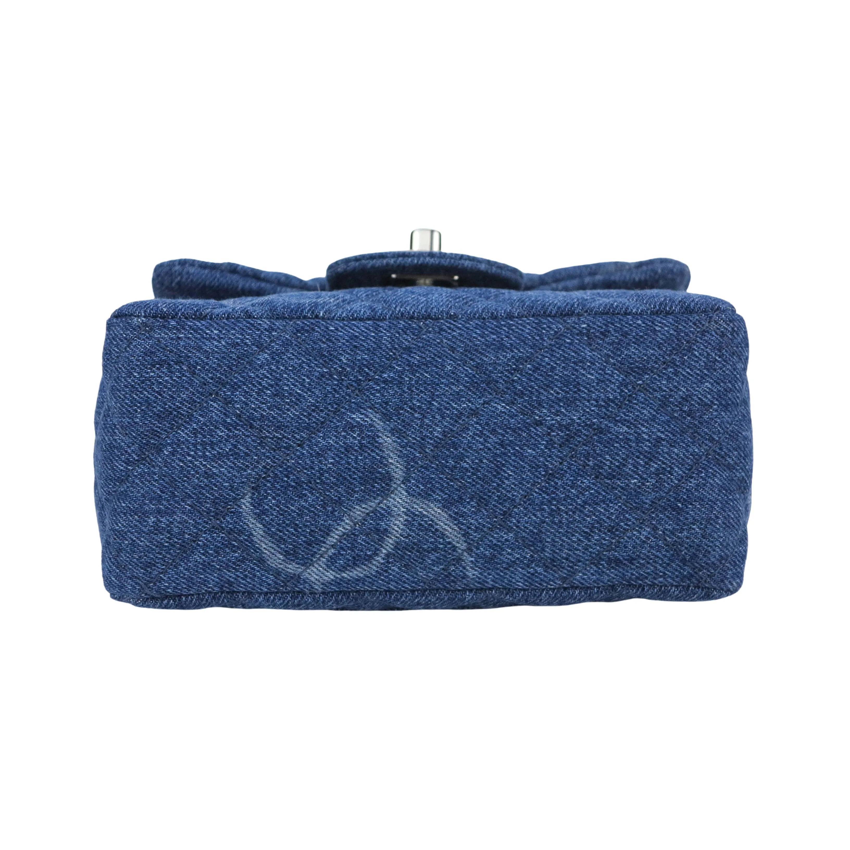 20B Printed CC Blue Denim Classic Mini Square Flap Bag