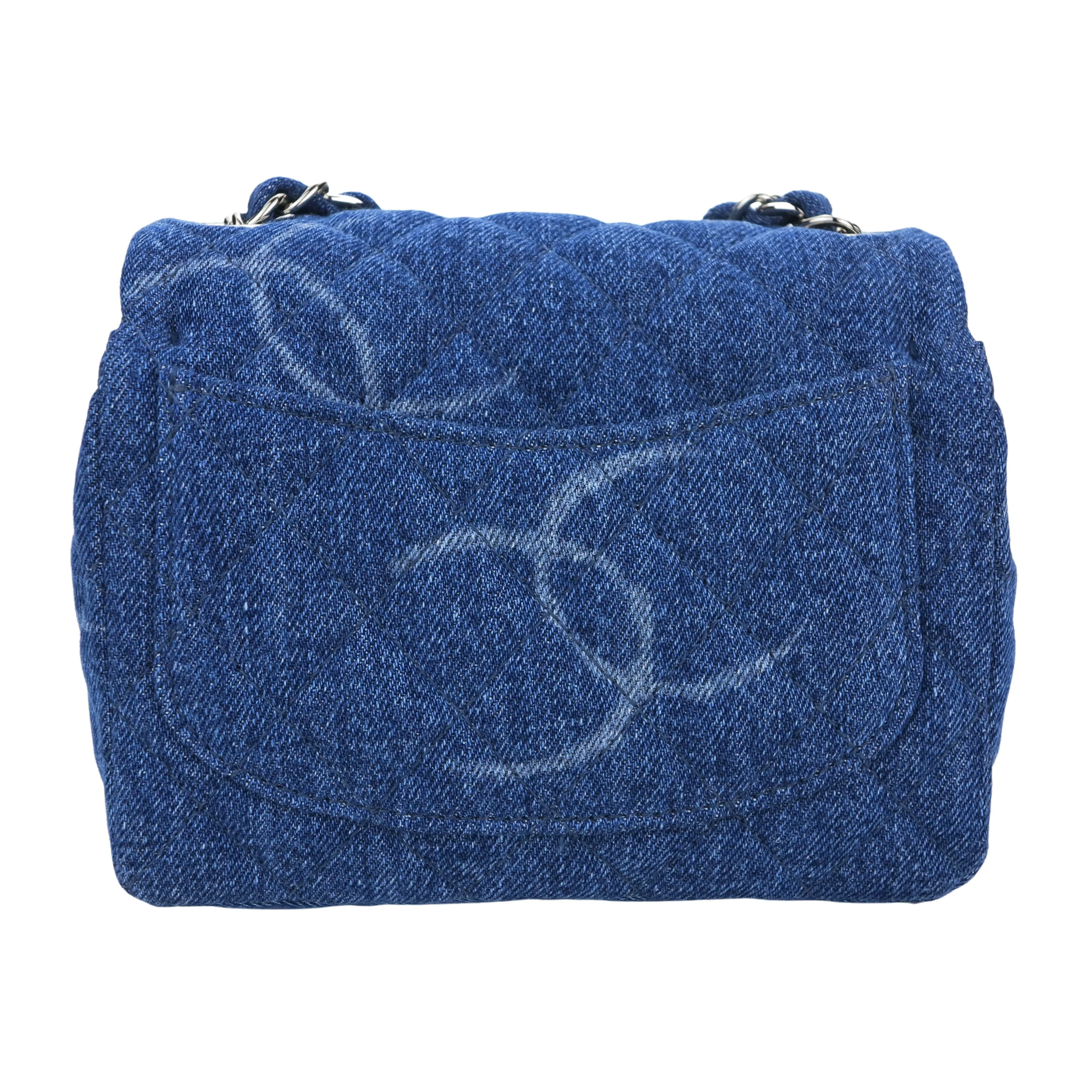 20B Printed CC Blue Denim Classic Mini Square Flap Bag