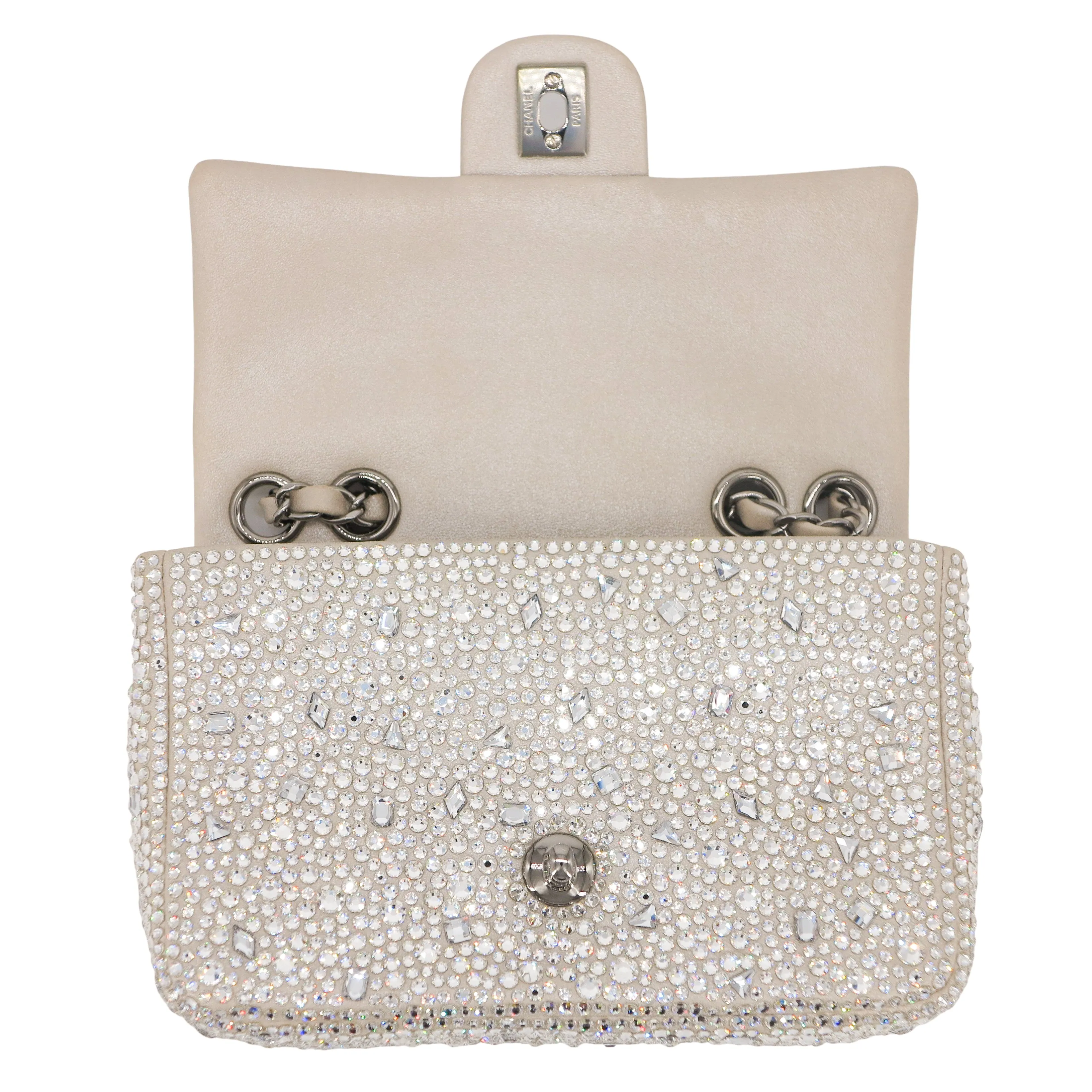 21A Swarovski Crystal Strass Mini Flap Bag in Light Beige