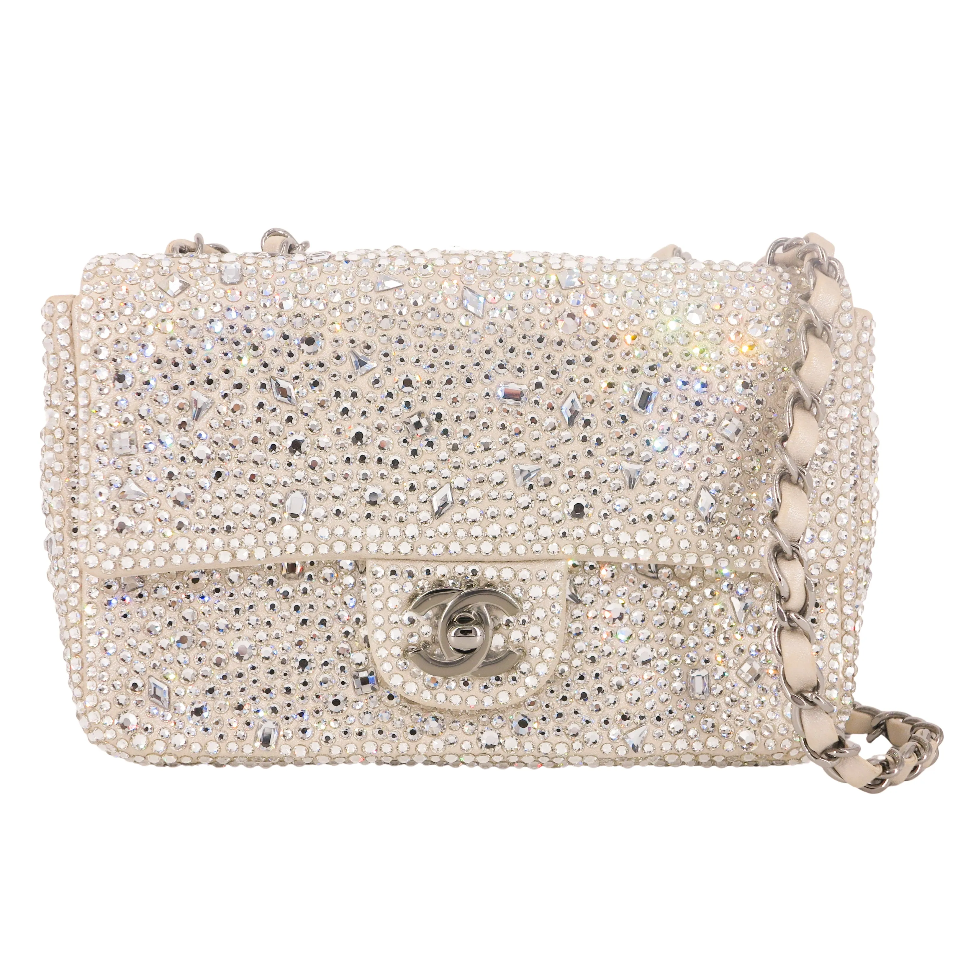 21A Swarovski Crystal Strass Mini Flap Bag in Light Beige