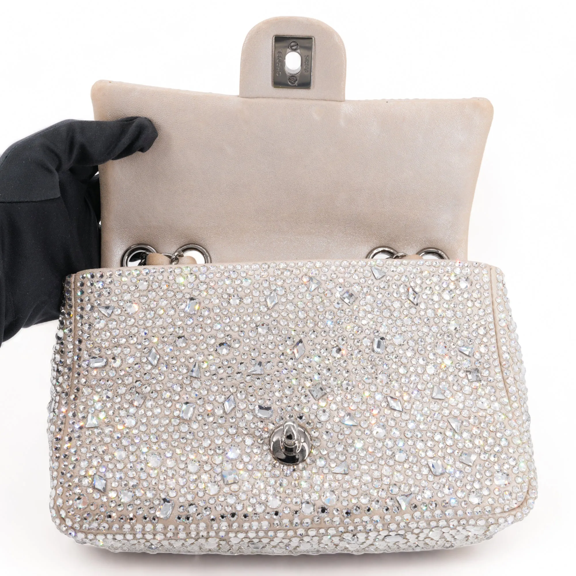 21A Swarovski Crystal Strass Mini Flap Bag in Light Beige