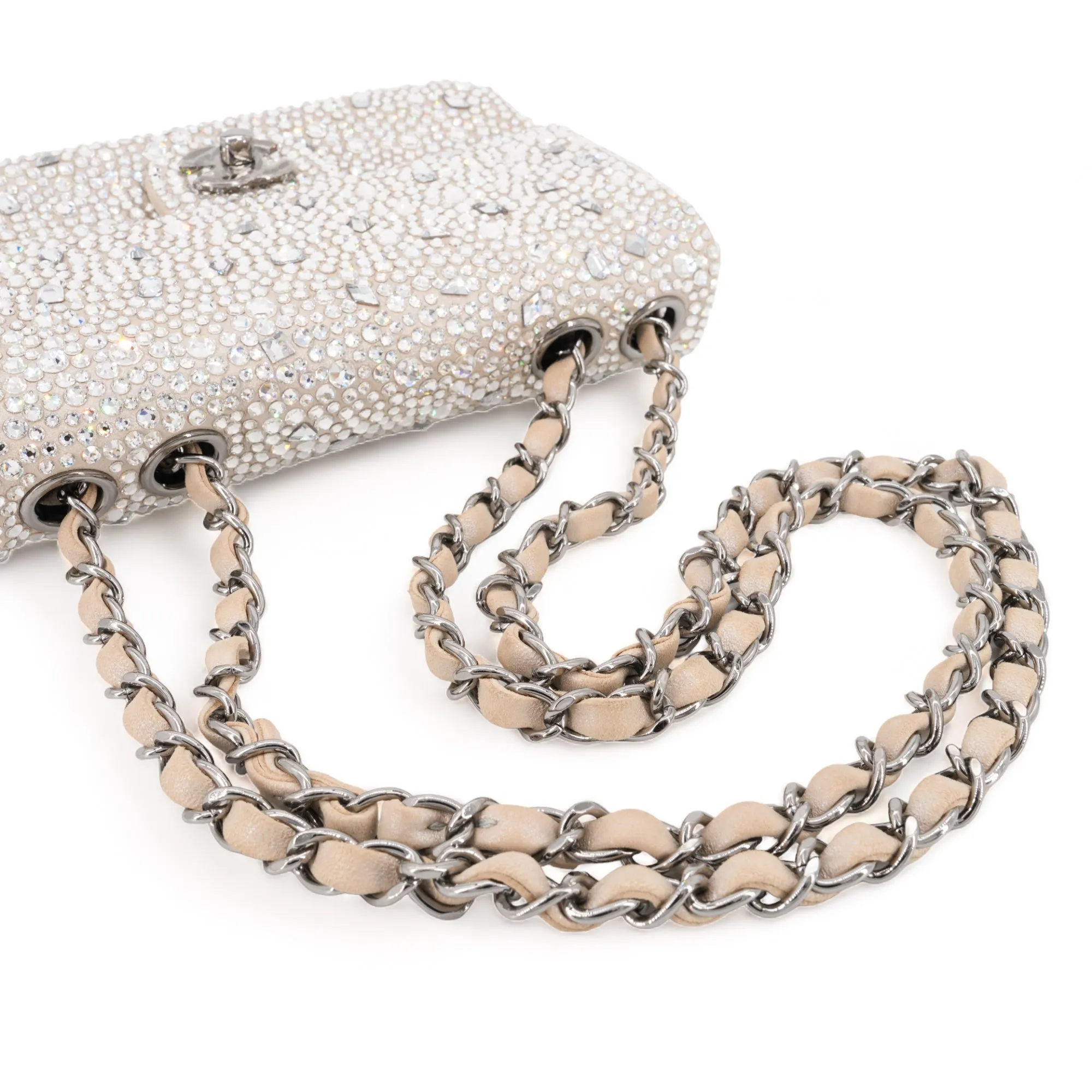 21A Swarovski Crystal Strass Mini Flap Bag in Light Beige