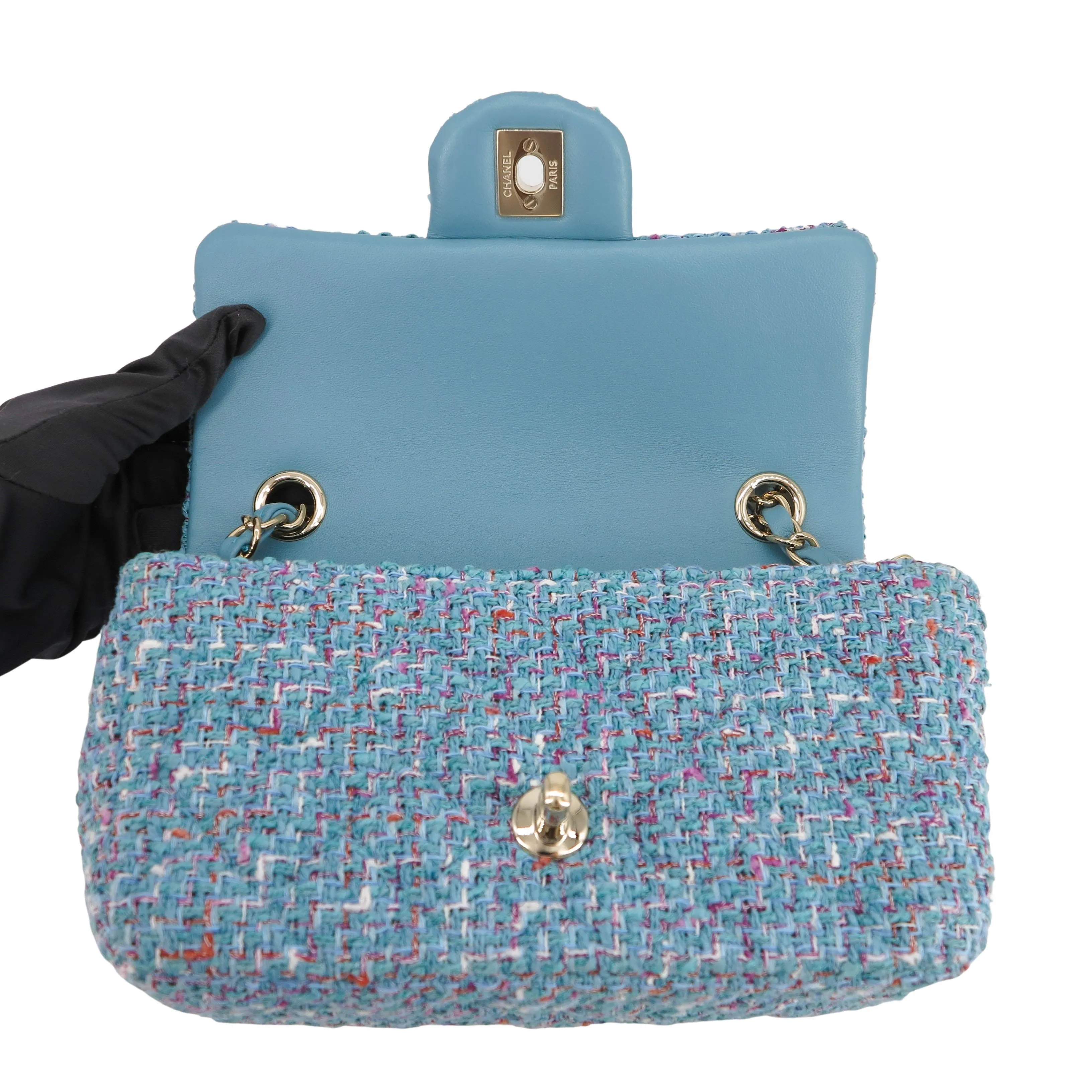 21S Blue Tweed Mini Rectangular Flap Bag