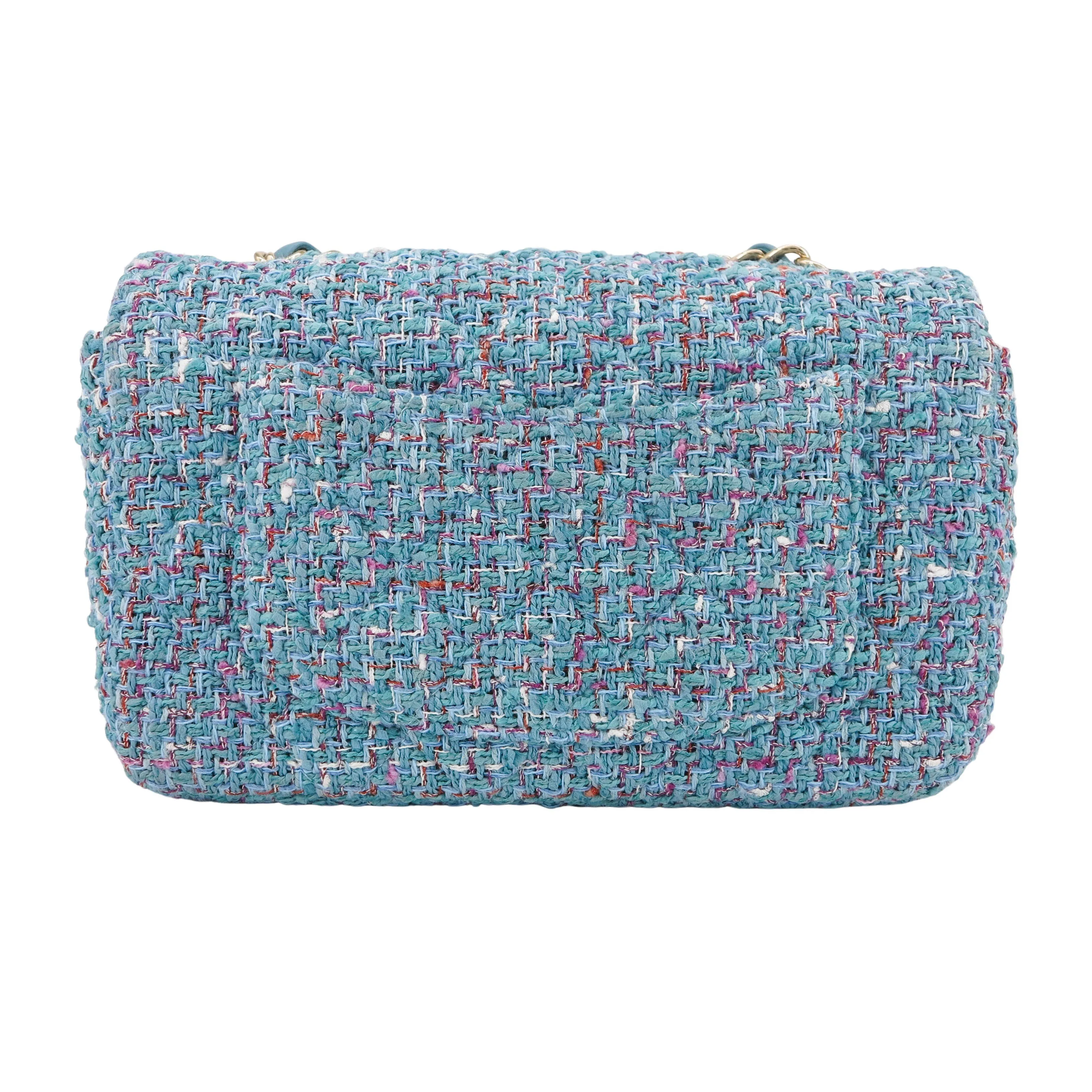 21S Blue Tweed Mini Rectangular Flap Bag