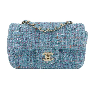 21S Blue Tweed Mini Rectangular Flap Bag