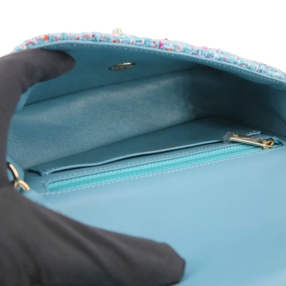 21S Blue Tweed Mini Rectangular Flap Bag