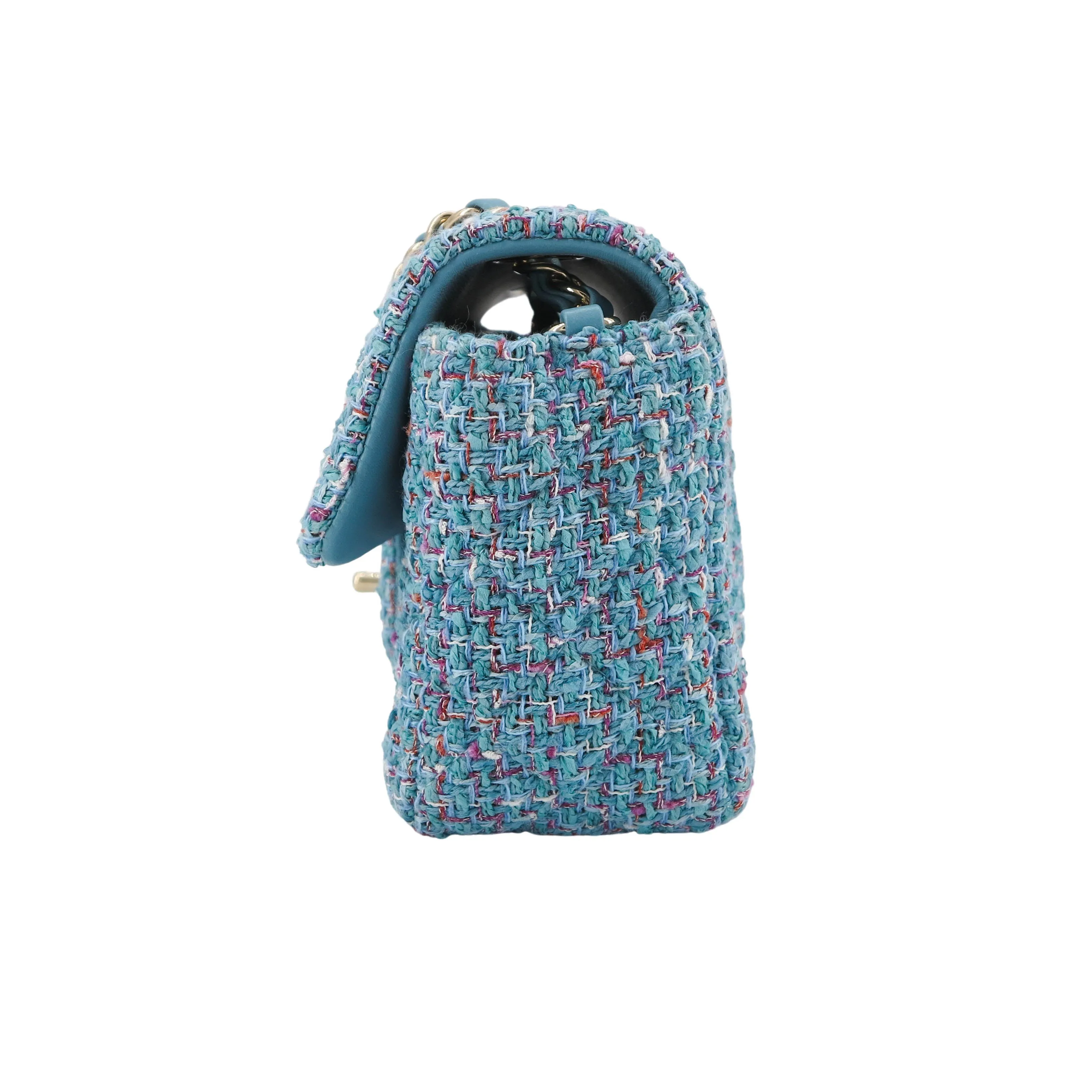 21S Blue Tweed Mini Rectangular Flap Bag