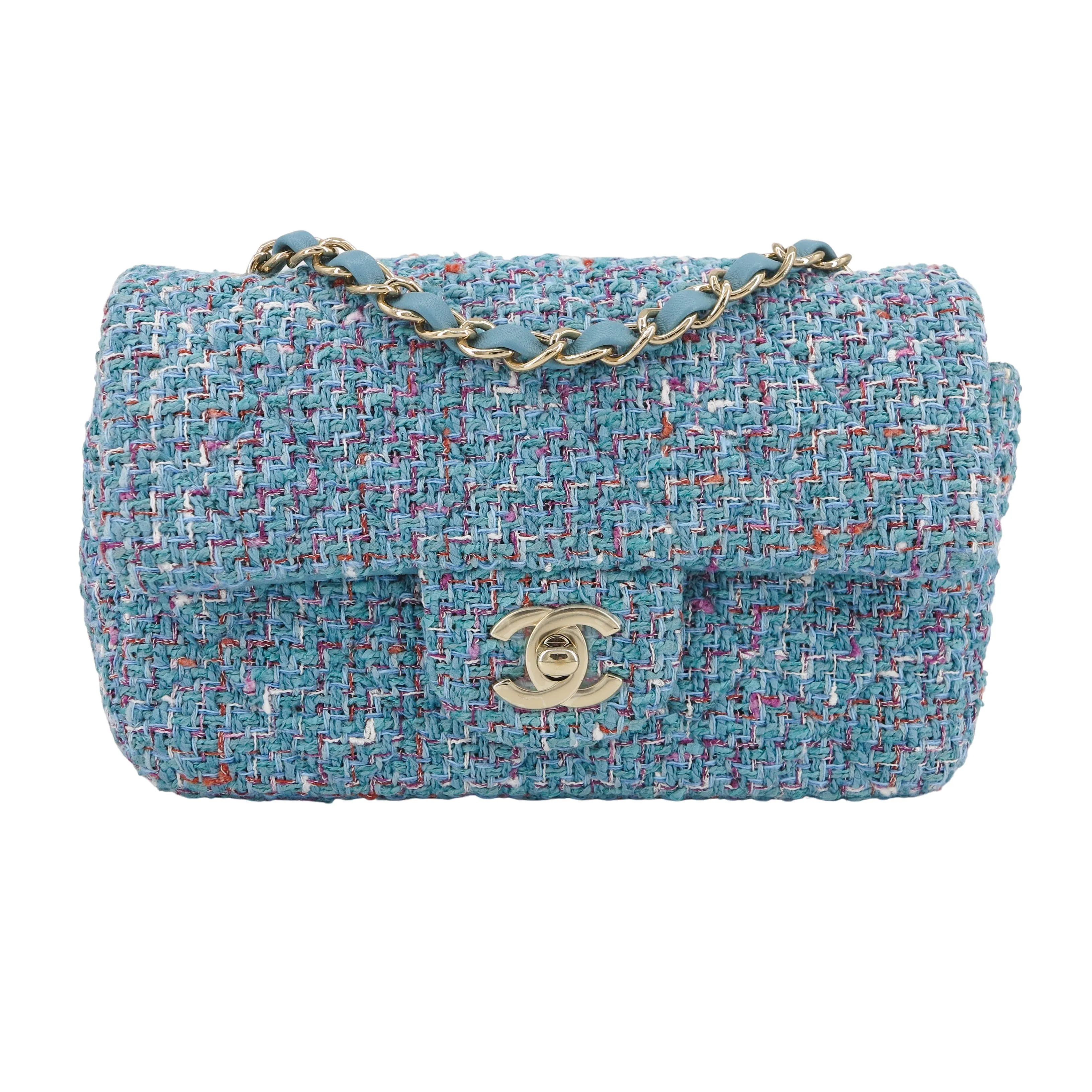 21S Blue Tweed Mini Rectangular Flap Bag