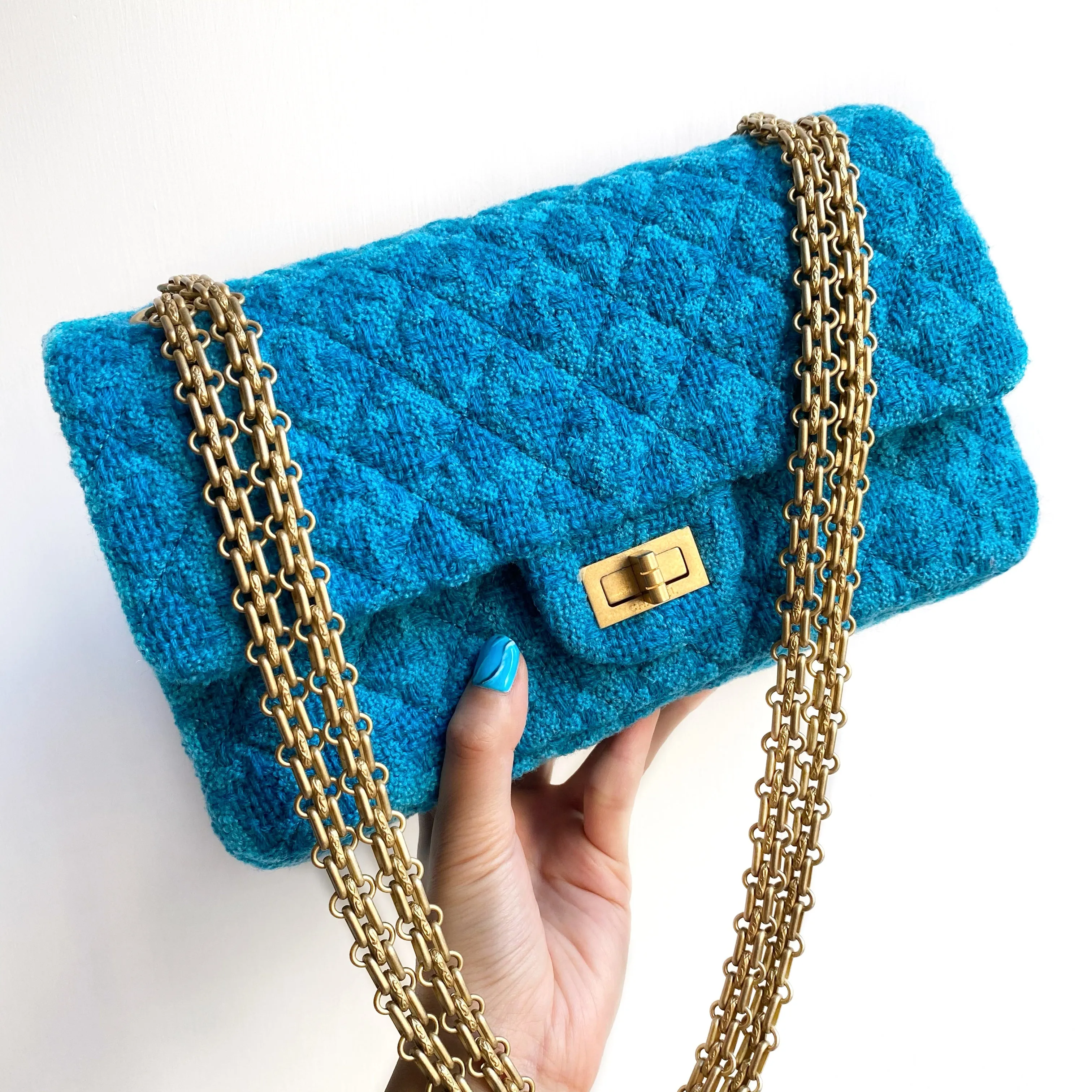 2.55 Reissue Flap Bag Size 225 in Turquoise Houndstooth Tweed