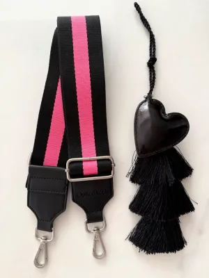 Accessory Bundle: Black Tassel   Black Heart Charm   Black/Pink Stripe Strap