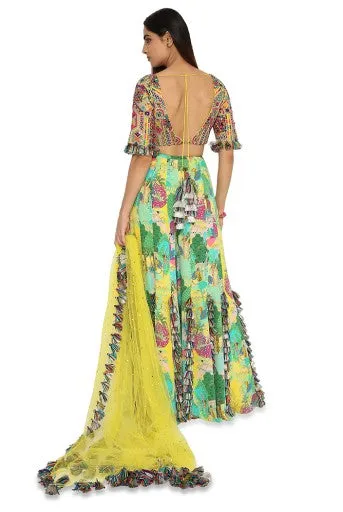 Adana Yellow Colour Georgette Embroidered Choli With Yellow Colour Sharara And Yellow Mukaish Organza Dupatta