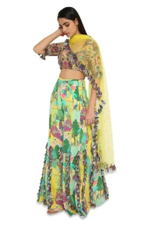 Adana Yellow Colour Georgette Embroidered Choli With Yellow Colour Sharara And Yellow Mukaish Organza Dupatta