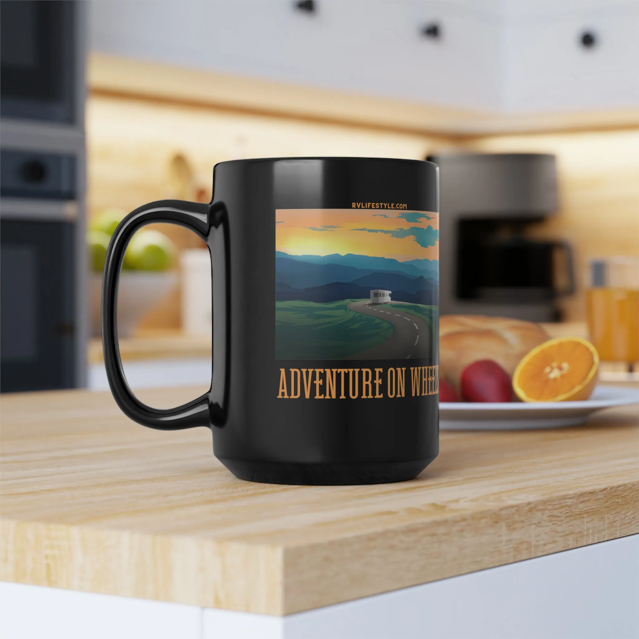 Adventure on Wheels - Black Mug, 15oz