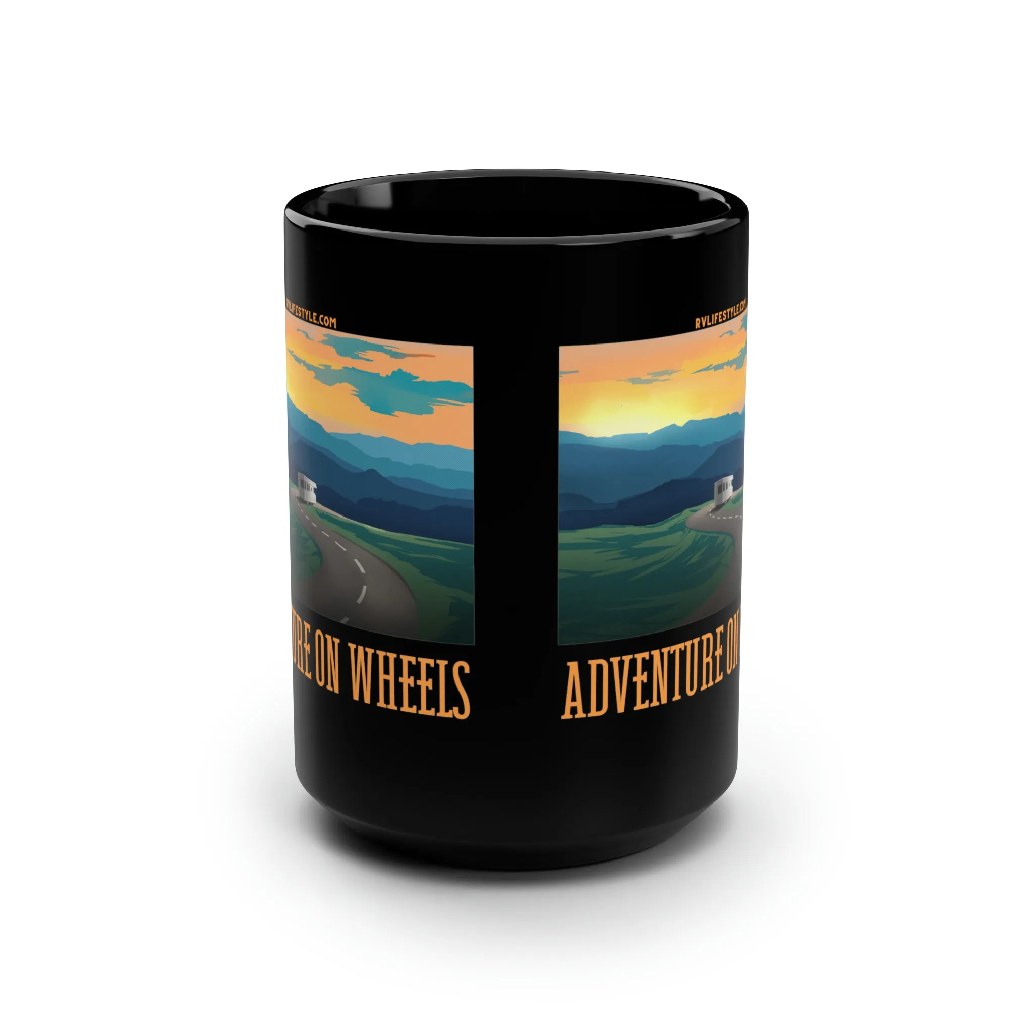 Adventure on Wheels - Black Mug, 15oz