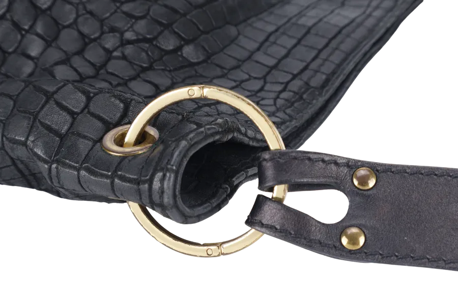 AIGNER SHOULDER BAG BLACK LEATHER GOLD HARDWARE NO DUST COVER