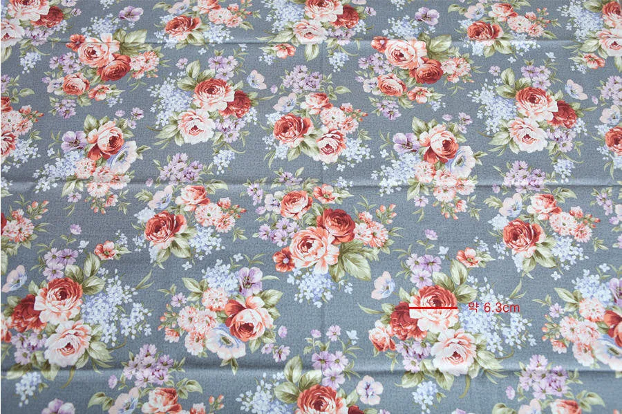 Antique Flower Oxford Cotton Fabric - Blue Gray - By the Yard 5894-2