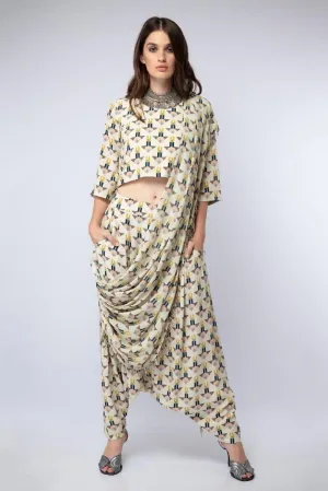 Arrow Print Crop Top with Dhoti Pants