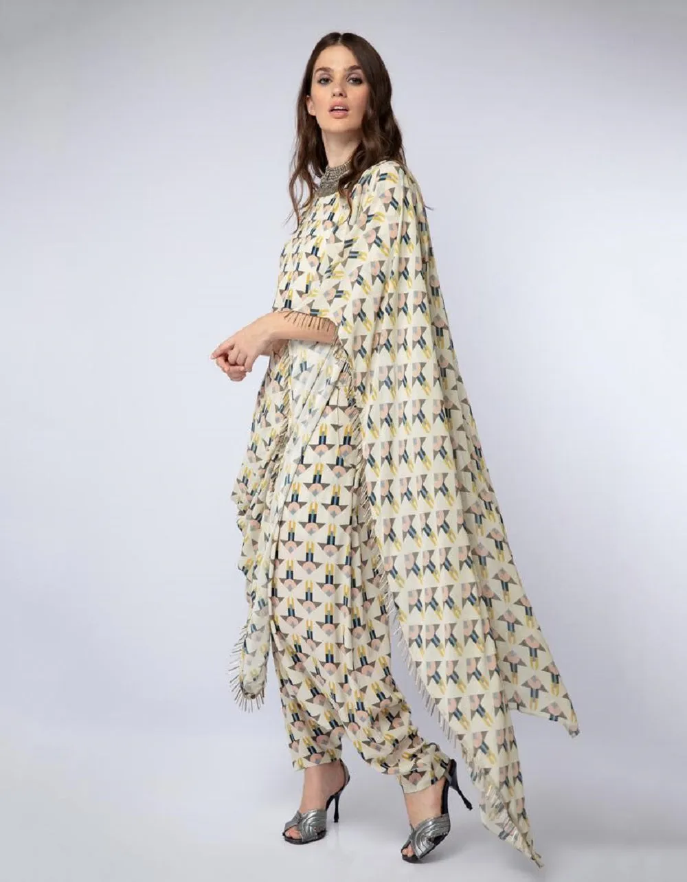 Arrow Print Crop Top with Dhoti Pants