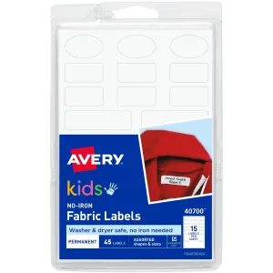 Avery® No-Iron Clothing Labels, Assorted Shapes & Sizes, 45 Labels (40700)