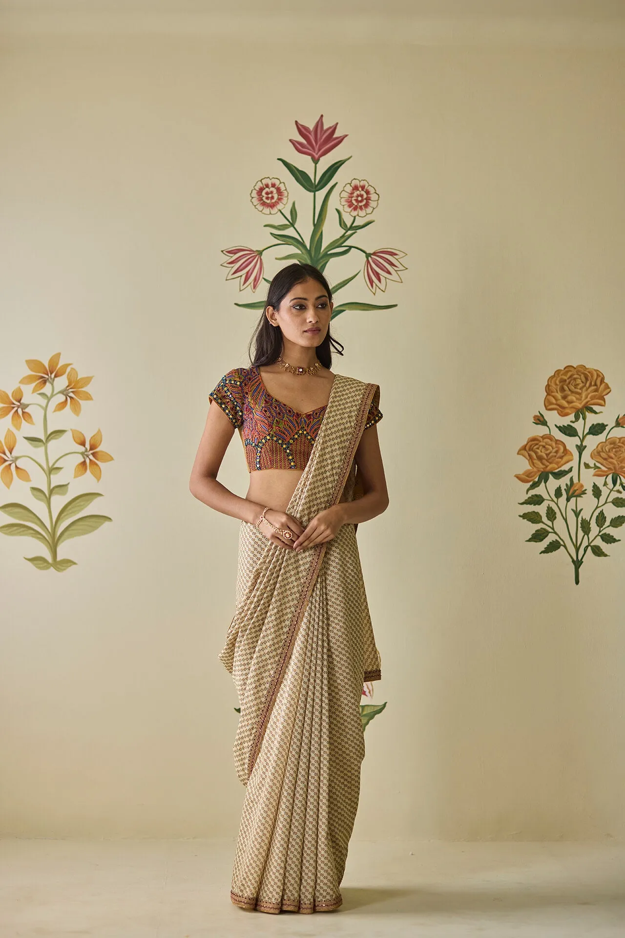 Bagru Beadwork Saree