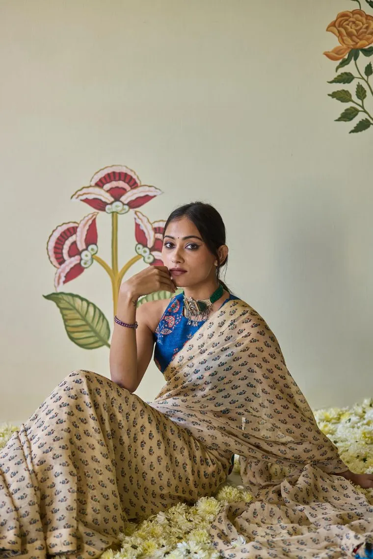 Beige & Blue Saree