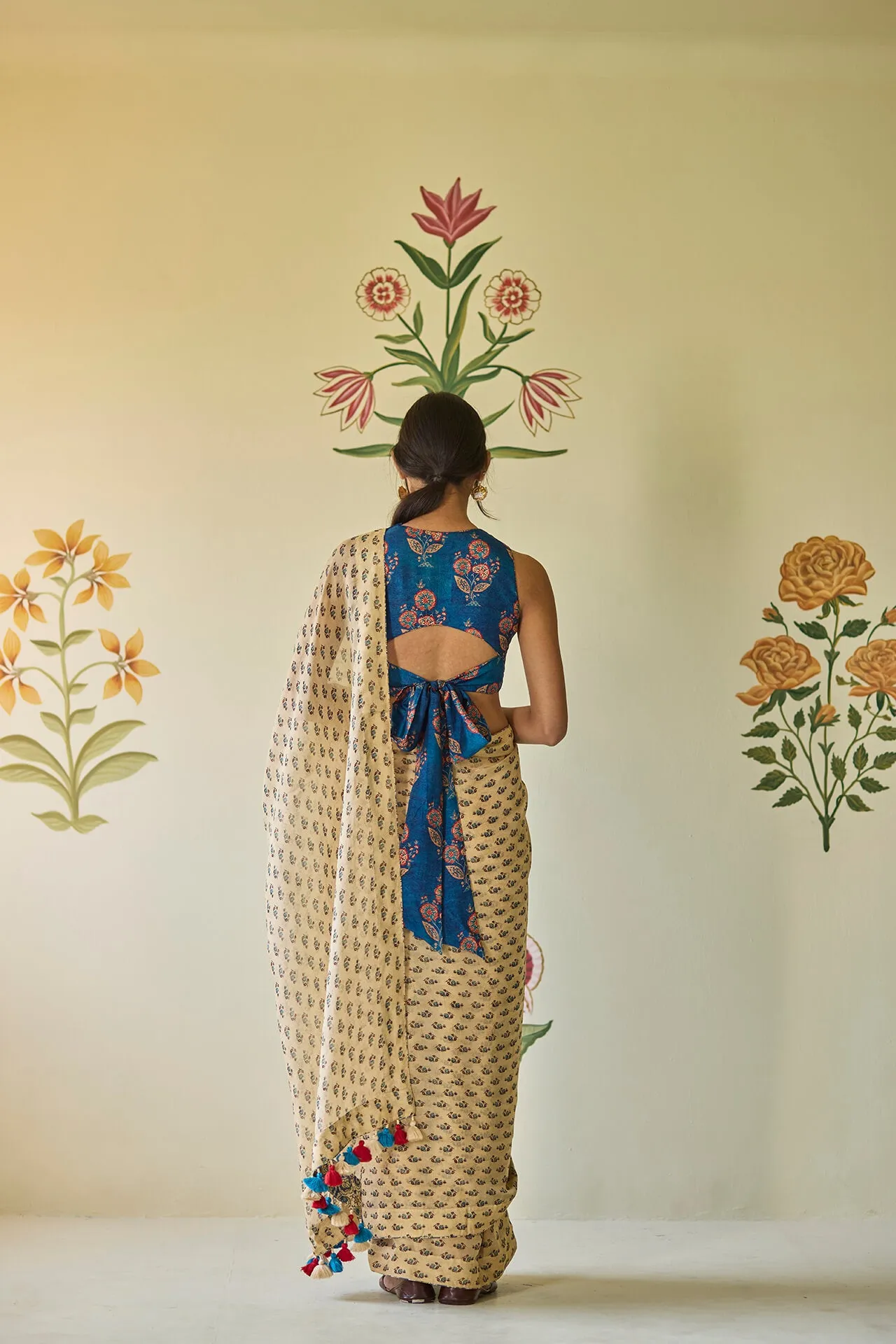 Beige & Blue Saree