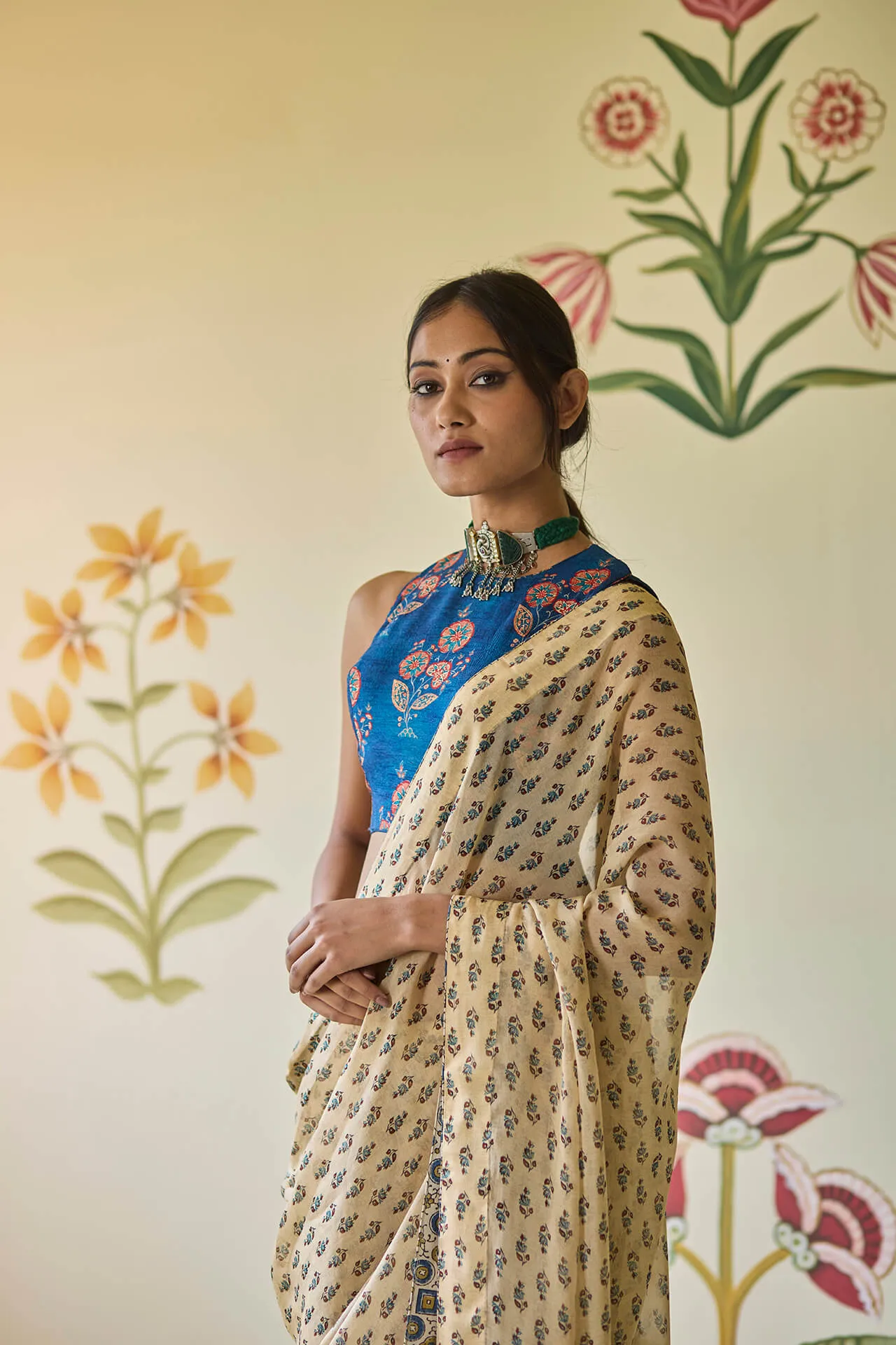 Beige & Blue Saree