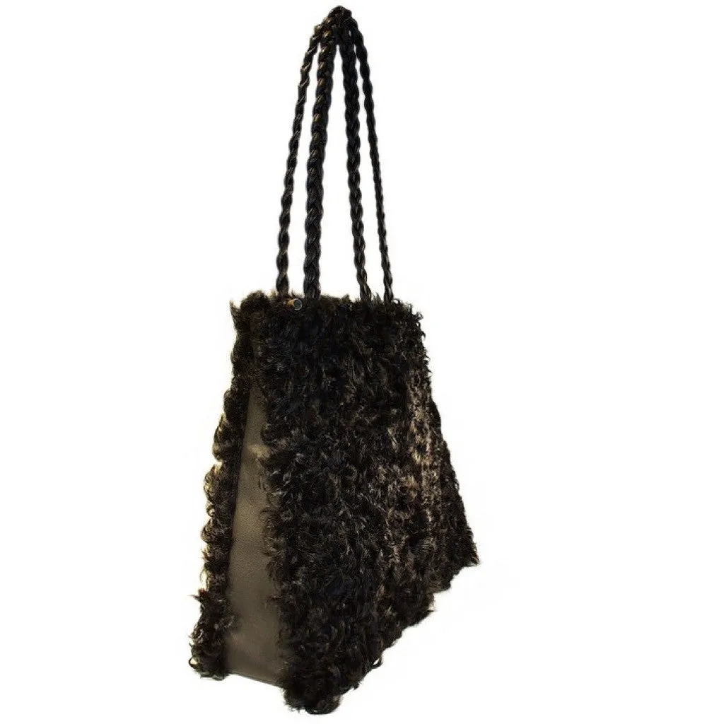 BLACK KALGAN LAMB FUR SHOPPER BAG, PURSE