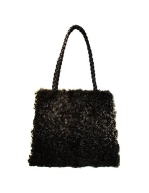 BLACK KALGAN LAMB FUR SHOPPER BAG, PURSE