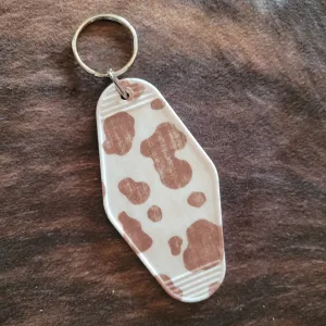 Brown Cow Print Hotel Room Keychain