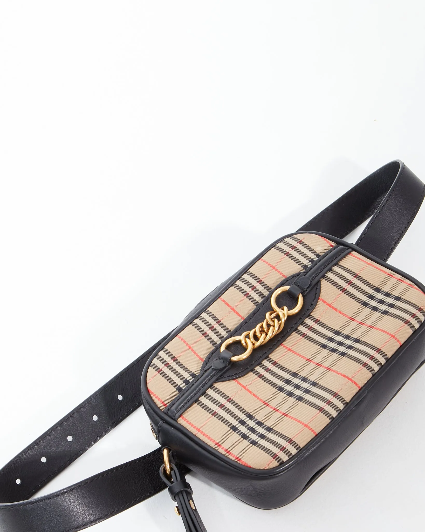 Burberry Black Leather/Canvas Haymarket Check Waist Bag