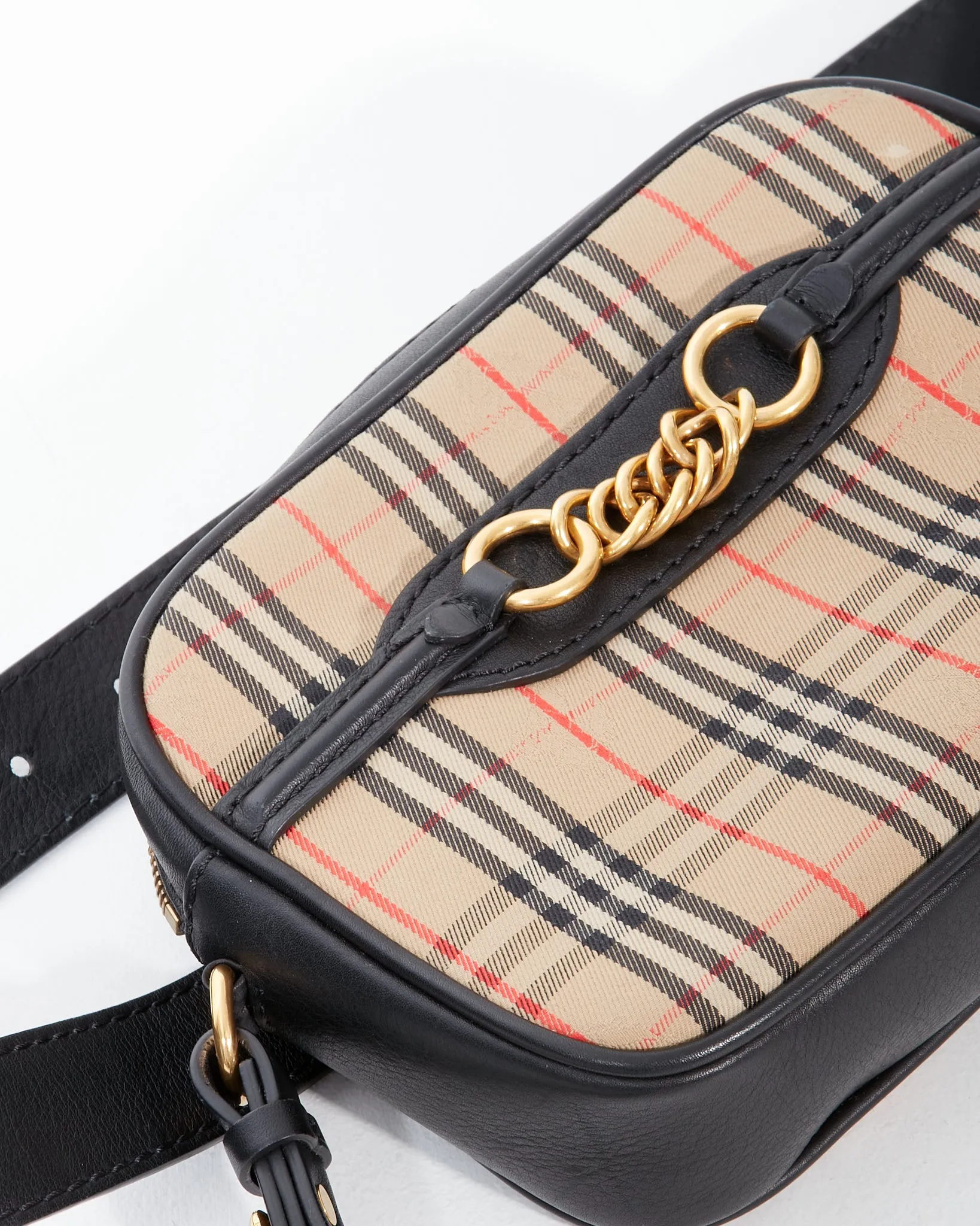 Burberry Black Leather/Canvas Haymarket Check Waist Bag