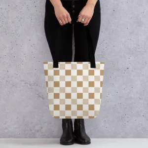 Camel & Cream Checkered Tote Bag