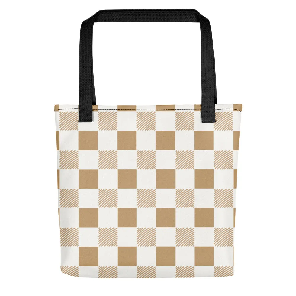 Camel & Cream Checkered Tote Bag